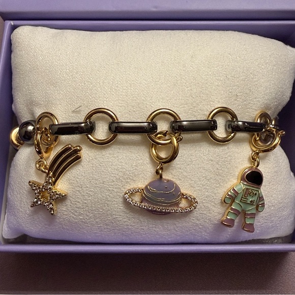 Bomb Party Charmelier ‘Cosmic Drip’ Gold and Hematite Charm Bracelet - Picture 5 of 6